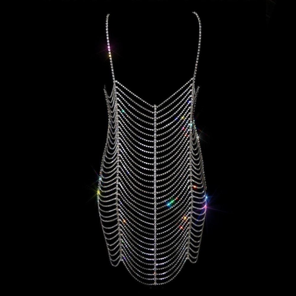Rhinestone Bodysuit Dress Women Summer Bikini Body Chain Harness Body Jewelry - Picture 7 of 9